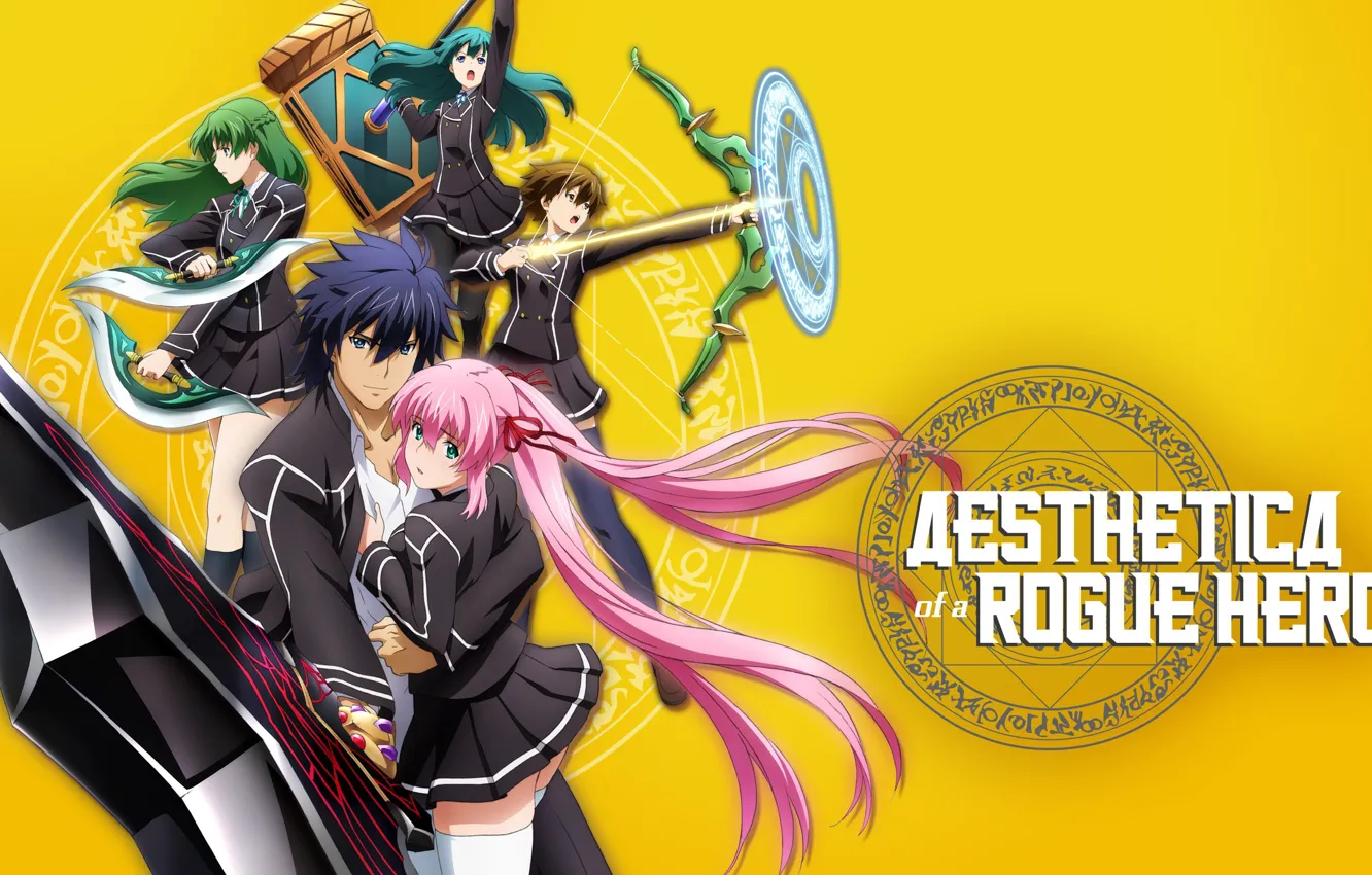 Photo wallpaper girl, sword, Warhammer, pink hair, weapon, anime, pretty, boy