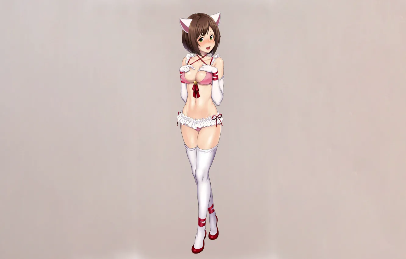 Photo wallpaper girl, sexy, lingerie, bra, cleavage, panties, thighhighs, boobs