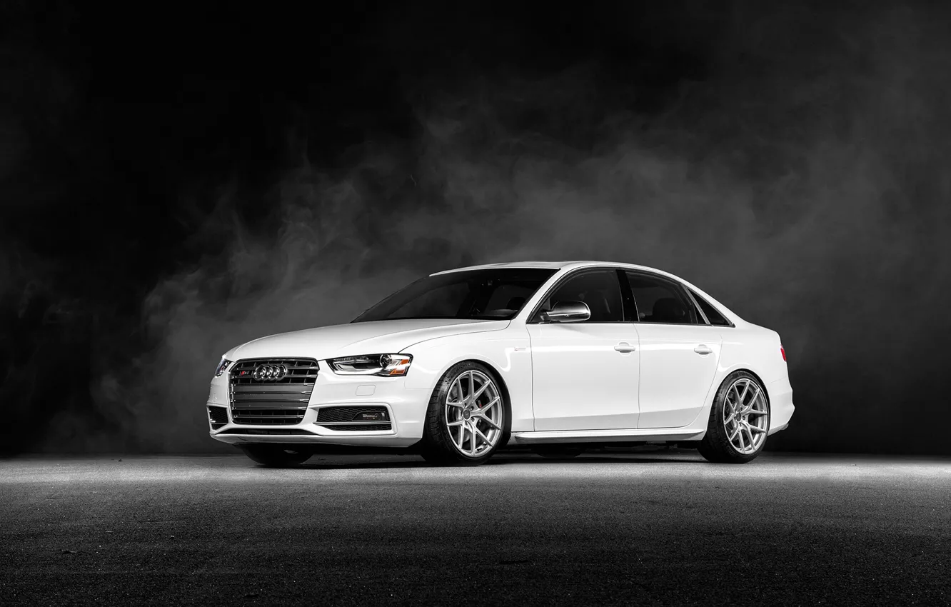 Photo wallpaper Audi, white, Vorsteiner, front