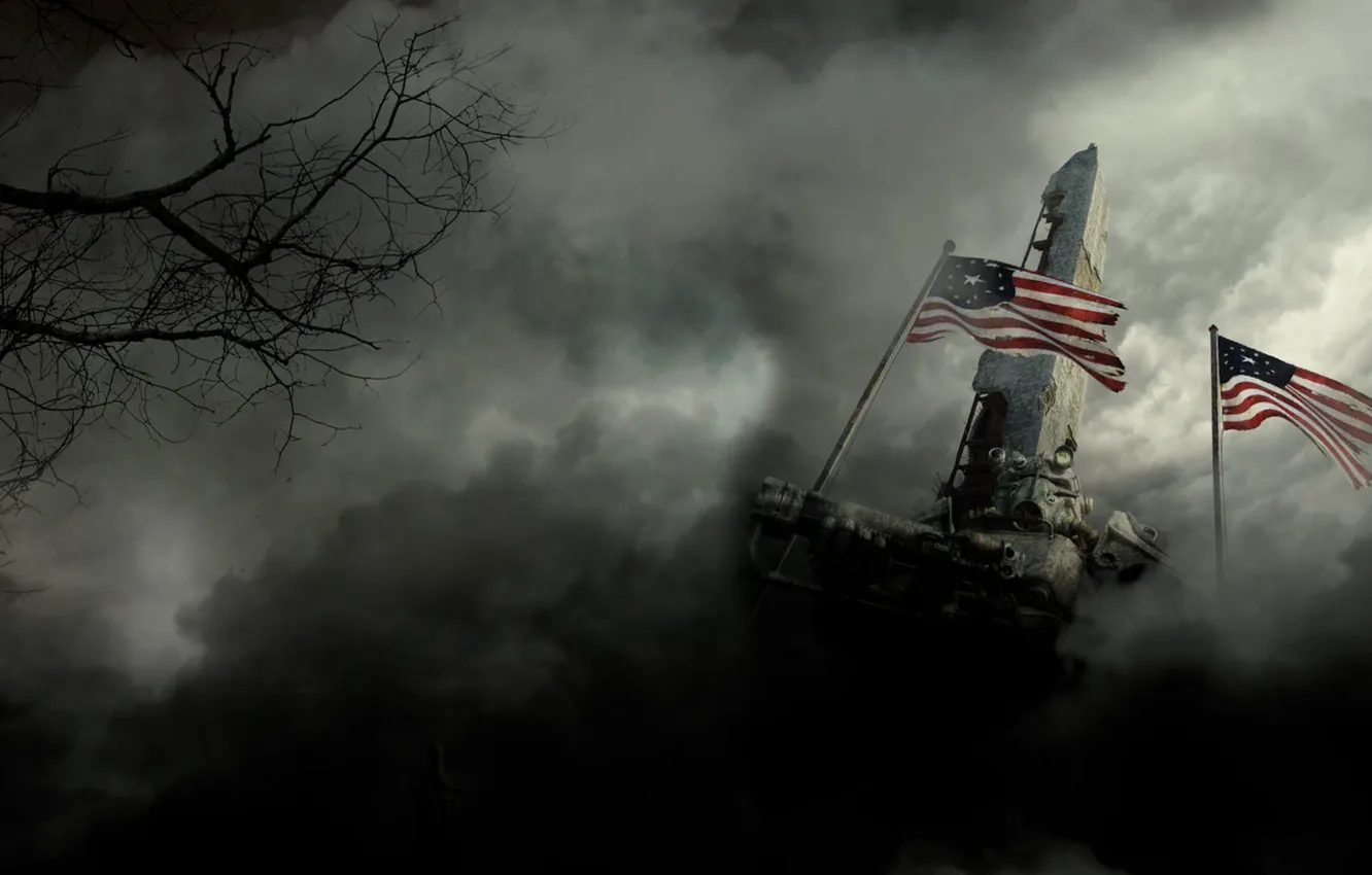 Photo wallpaper fog, armor, flag, fallout