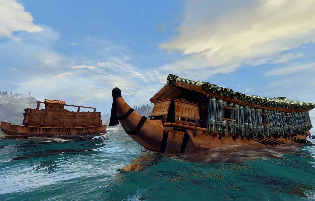 Photo wallpaper sea, wave, boat