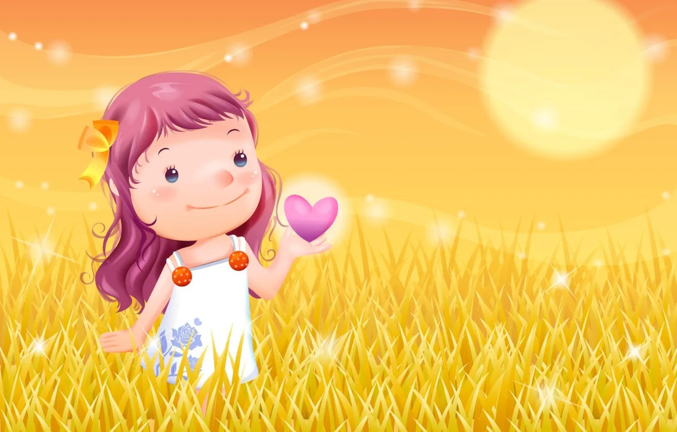Photo wallpaper heart, meadow, girl