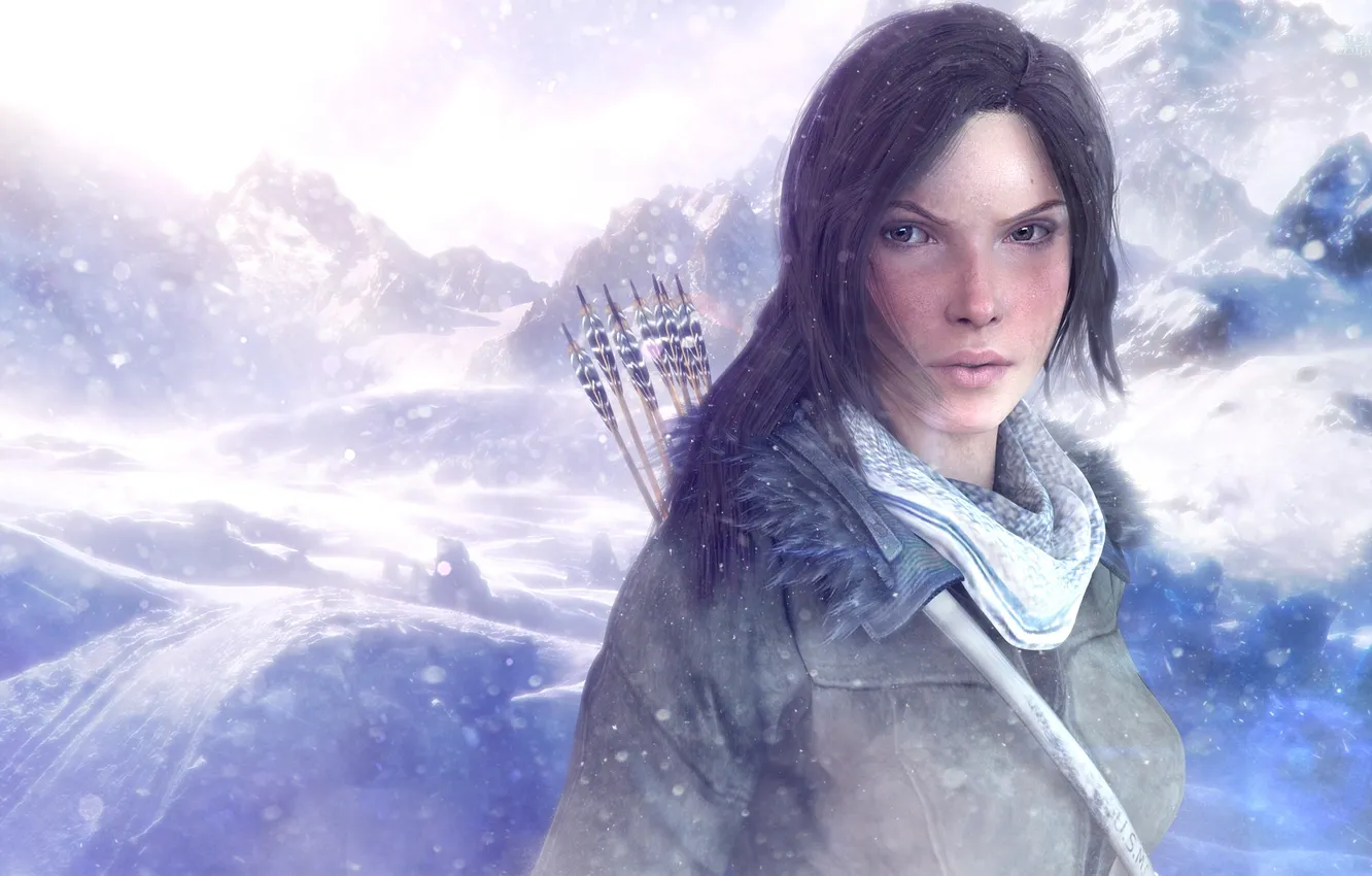 Photo wallpaper snow, mountains, arrows, lara croft, Rise of the Tomb Raider, Ascension tomb Raider