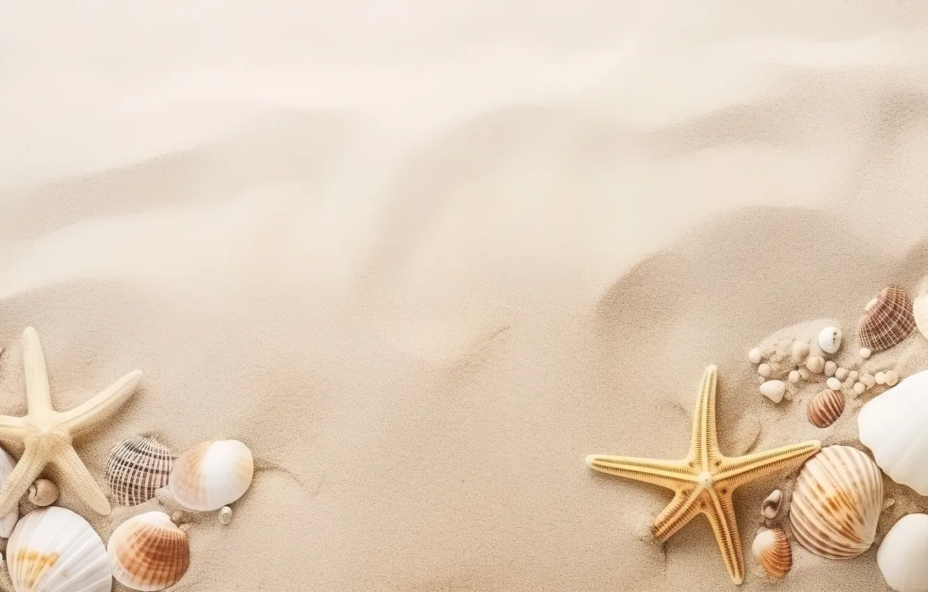 Photo wallpaper sand, beach, background, shell, beach, texture, background, sand