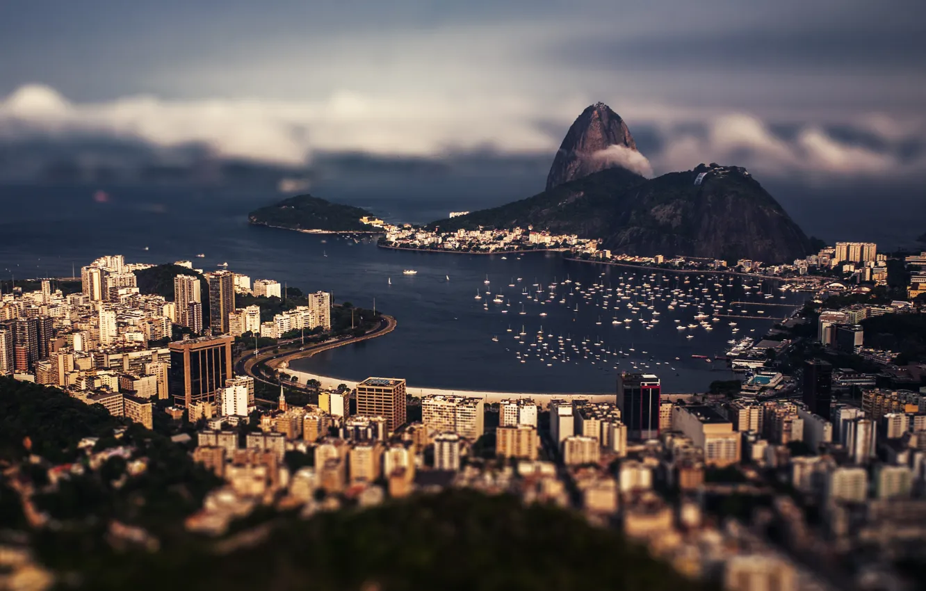 Photo wallpaper clouds, boats, Bay, Brazil, Rio de Janeiro, clouds, boats, Brazil