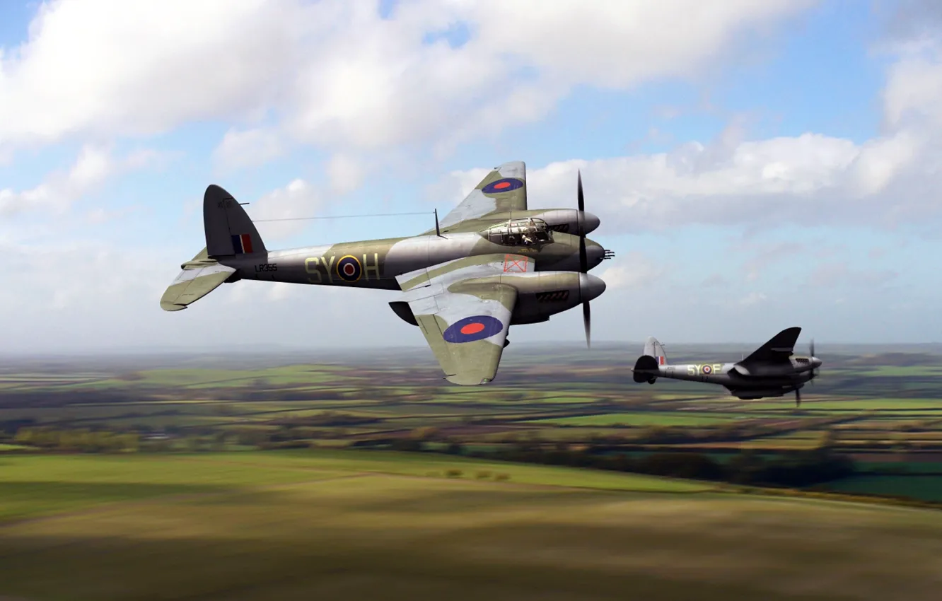 Photo wallpaper art, night fighter, RAF, British multi-purpose bomber, De Havilland, Mosquito
