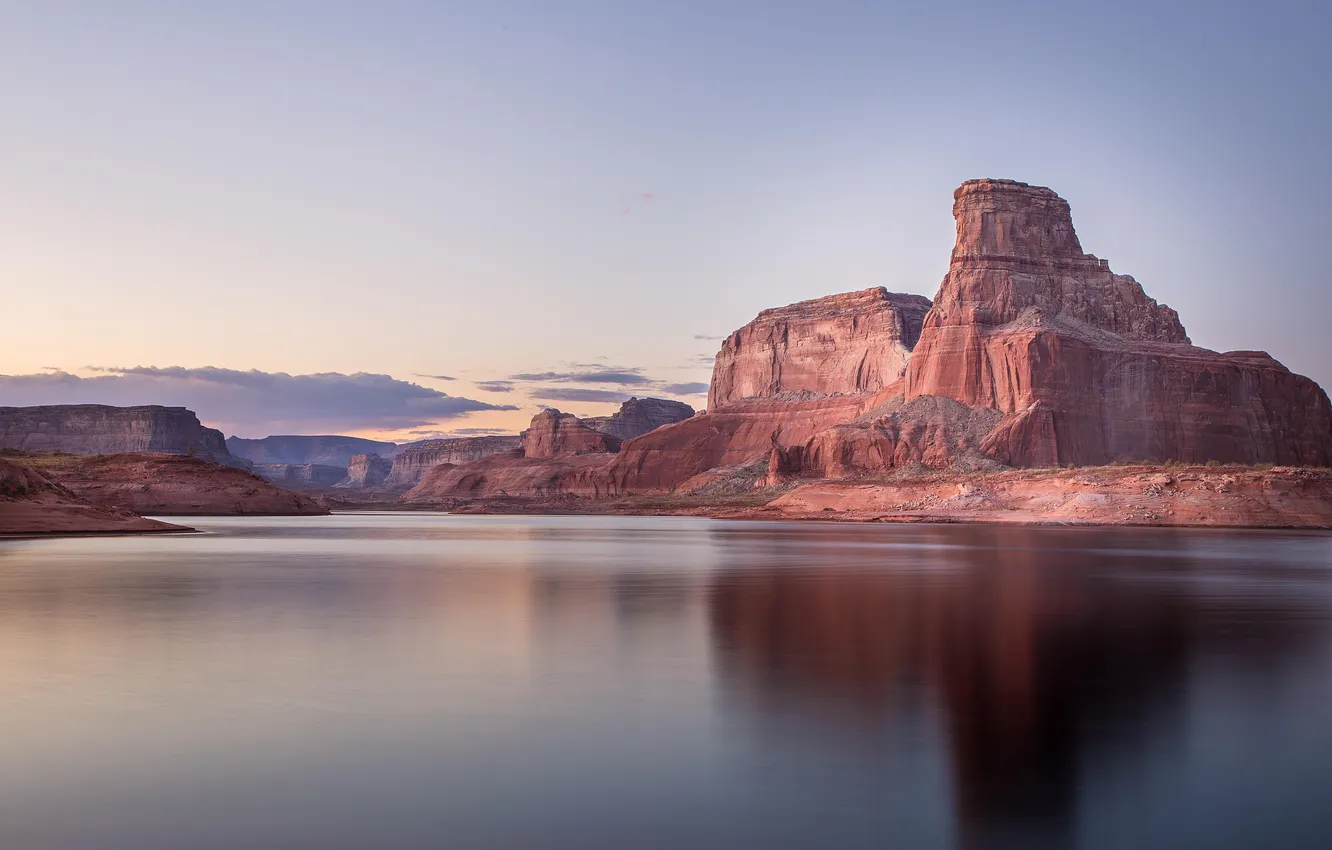 Photo wallpaper river, desert, landscape, nature, sunset, lake, canyon, reflection