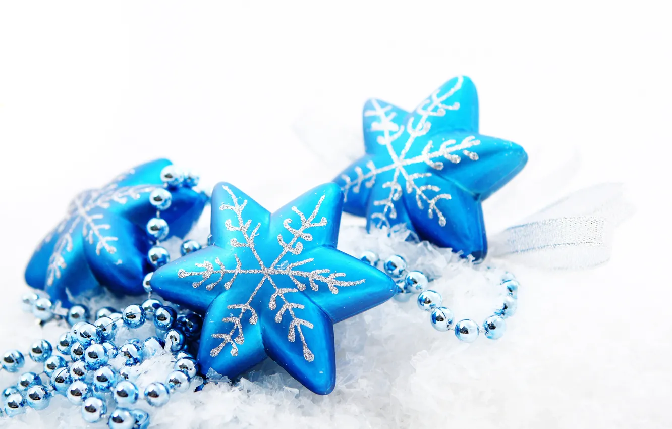 Photo wallpaper snowflakes, beads, stars, Christmas decorations