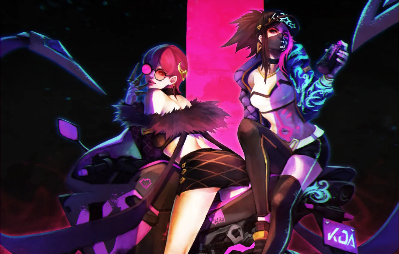 Photo wallpaper girl, bike, art, Akali, League of Legends, Evelynn, moba, Agony's Embrace