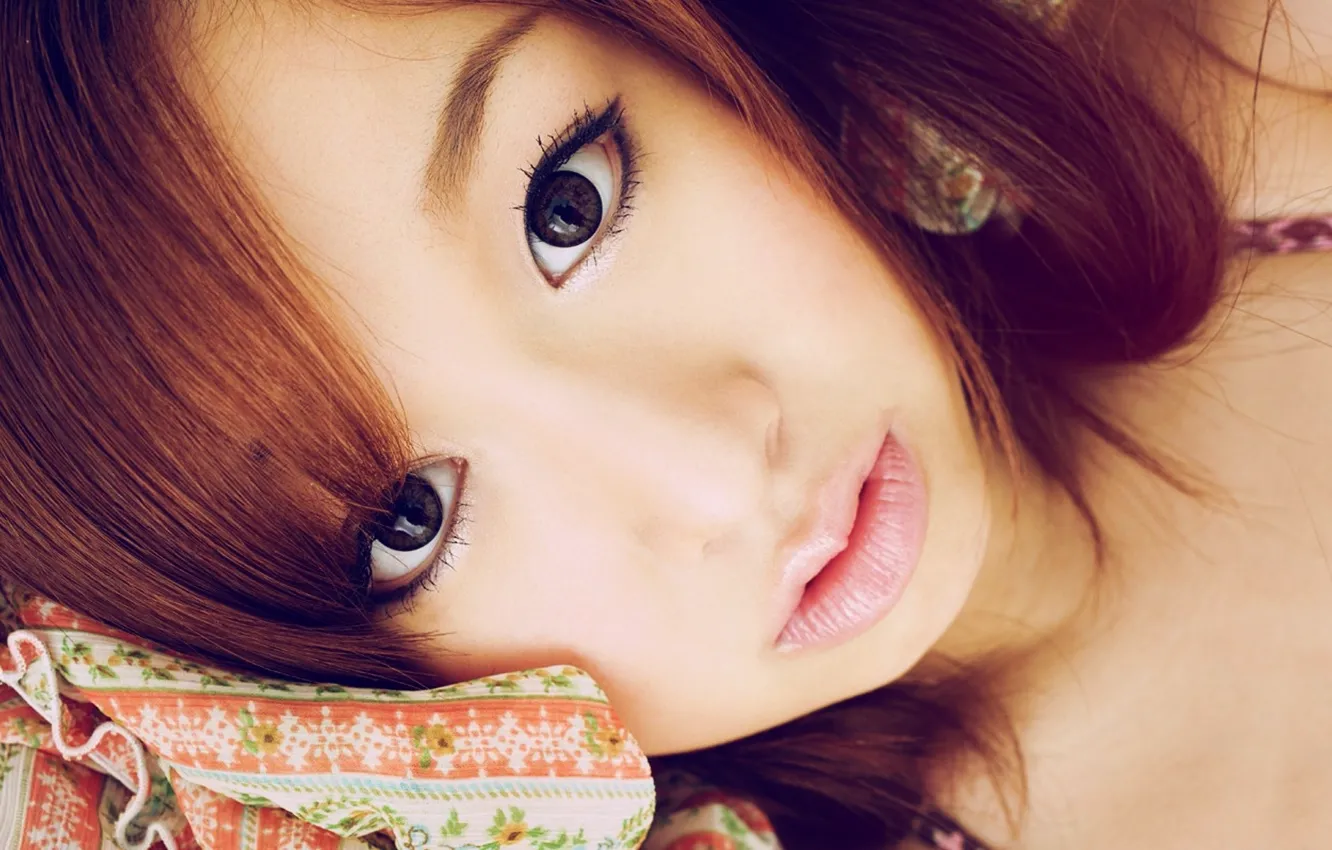 Photo wallpaper girl, eyes, beauty, look, asian, cute, close up, Beutiful