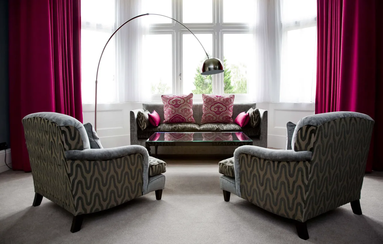 Photo wallpaper design, style, table, room, sofa, interior, chair, pillow