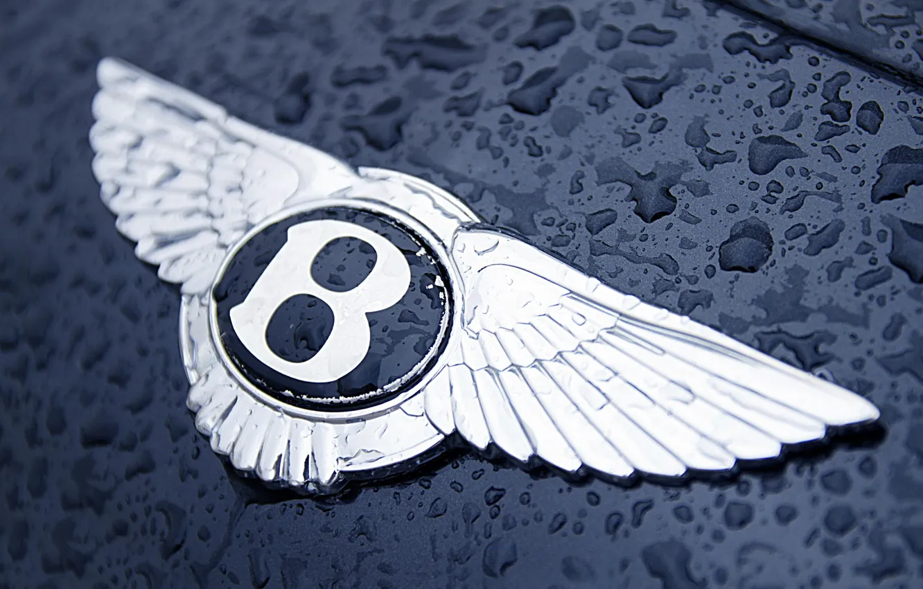 Photo wallpaper water, drops, Bentley, logo, the hood, icon