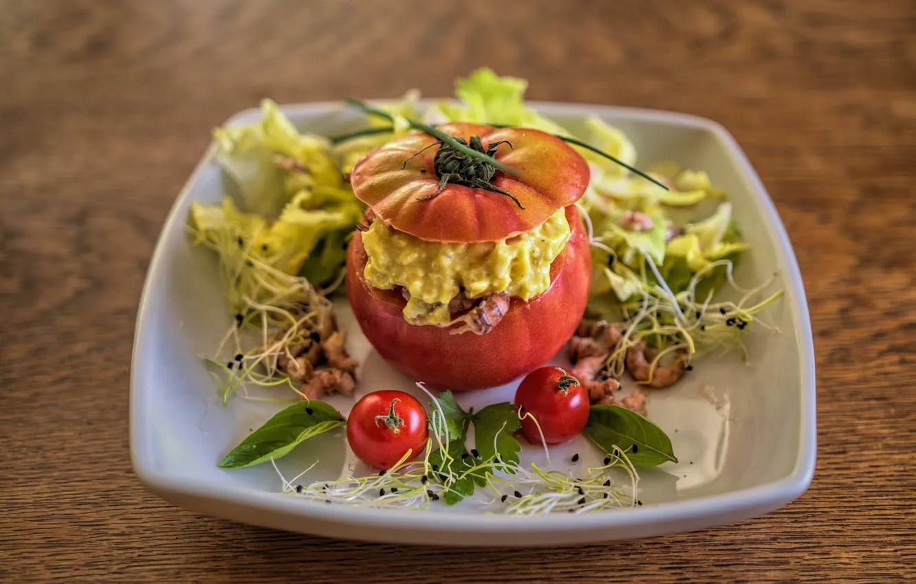 Photo wallpaper greens, food, tomatoes, filling
