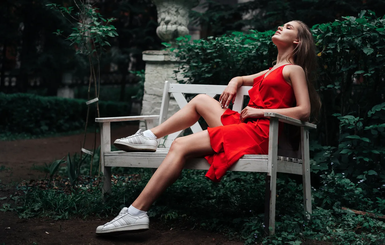 Photo wallpaper pose, Park, model, portrait, makeup, figure, dress, hairstyle