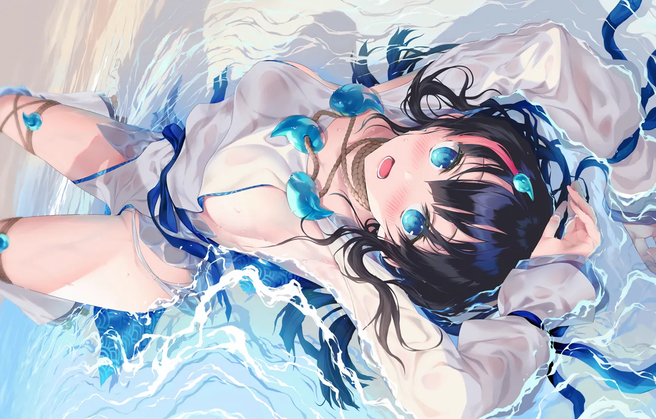 Photo wallpaper girl, sexy, cleavage, beach, dress, sea, boobs, anime