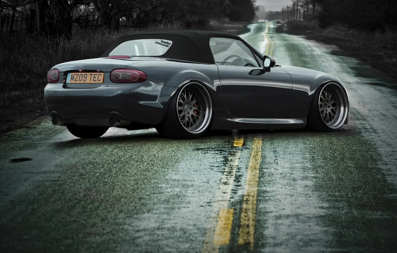Photo wallpaper road, the way, markup, coupe, Mazda, roadside, stop, Mazda