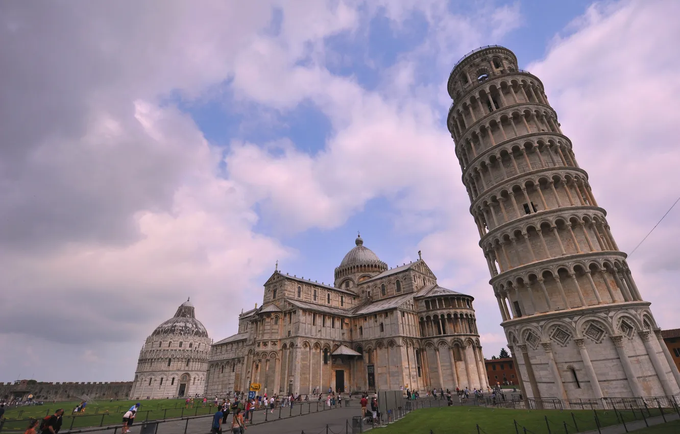 Photo wallpaper the sky, clouds, tower, Leaning, Italy, Cathedral, Santa Maria Assunta