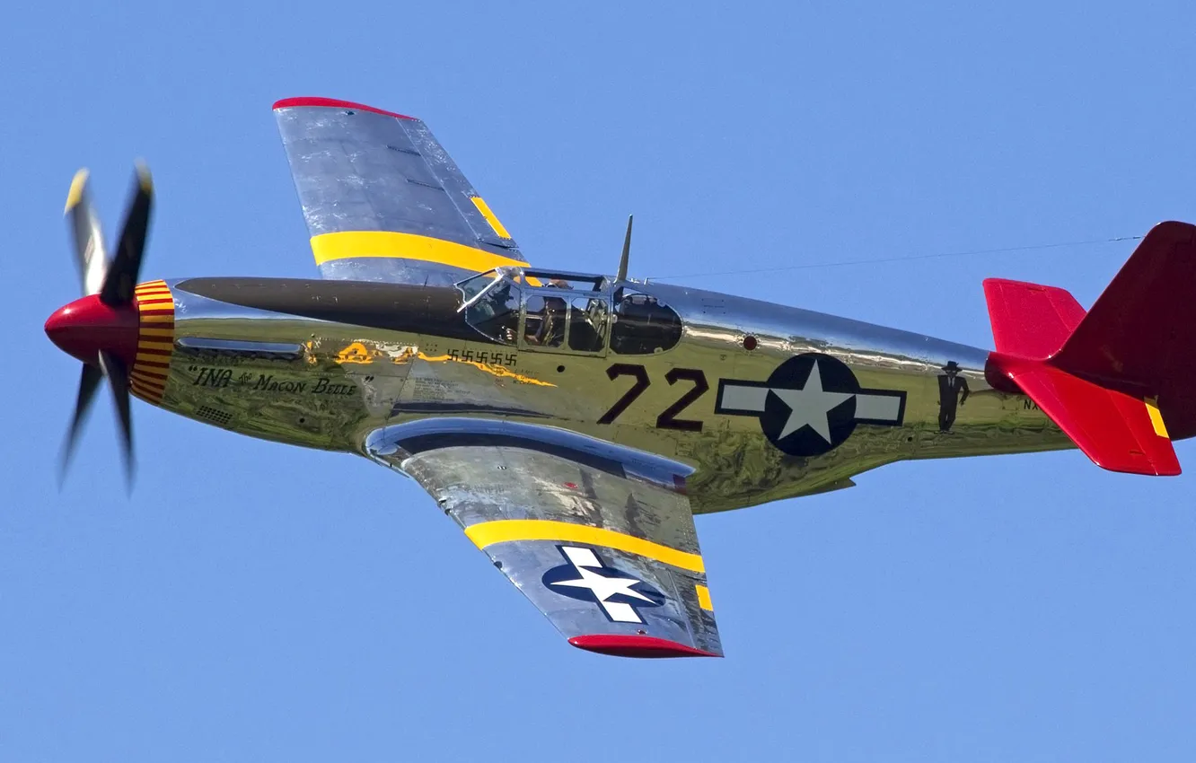 Photo wallpaper the sky, flight, retro, the plane, fighter, pilot, P-51 Mustang