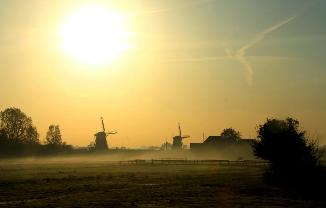 Photo wallpaper the sky, landscape, nature, fog, morning