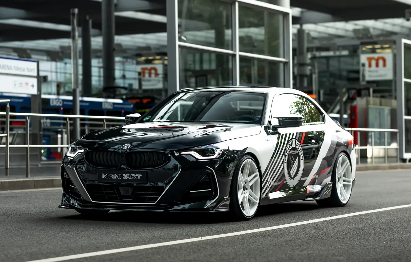 Photo wallpaper BMW, white, black, road, Manhart, BMW M2, Manhart MH2