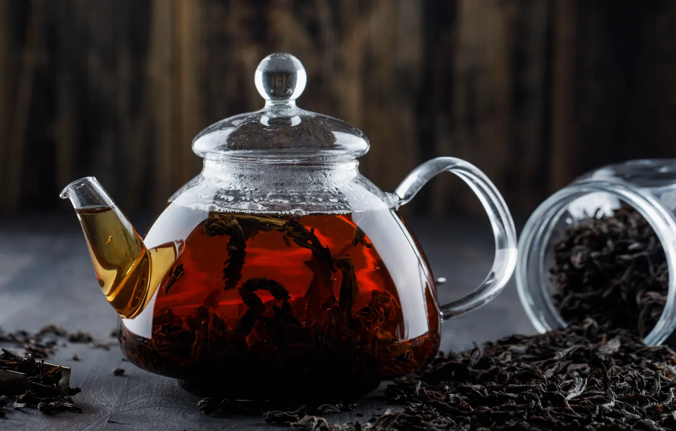 Photo wallpaper glass, table, tea, Board, kettle, the tea party, Bank, dishes
