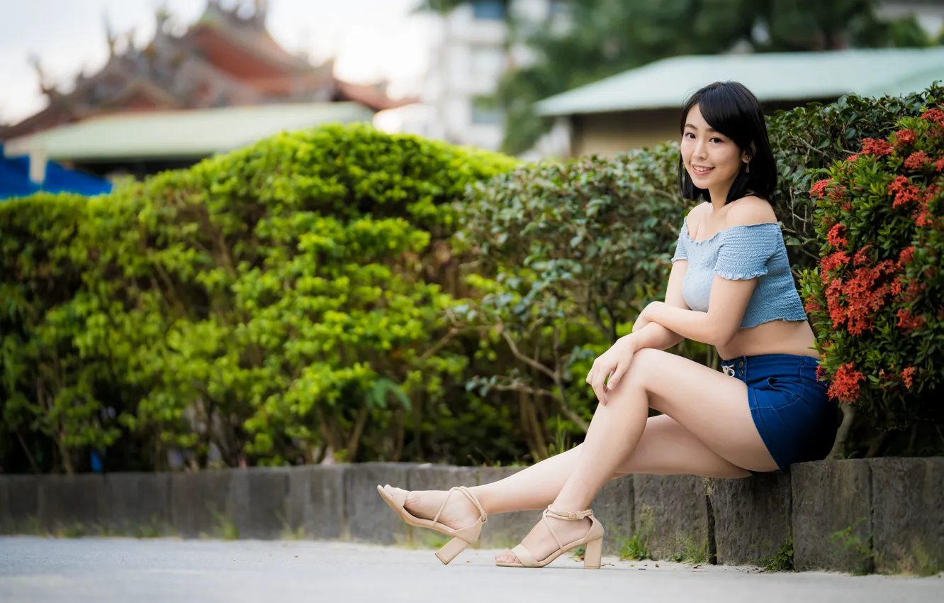 Photo wallpaper girl, legs, Asian, sitting