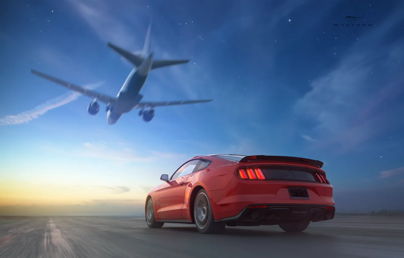 Photo wallpaper sunset, speed, Mustang, Ford, the plane, RTR
