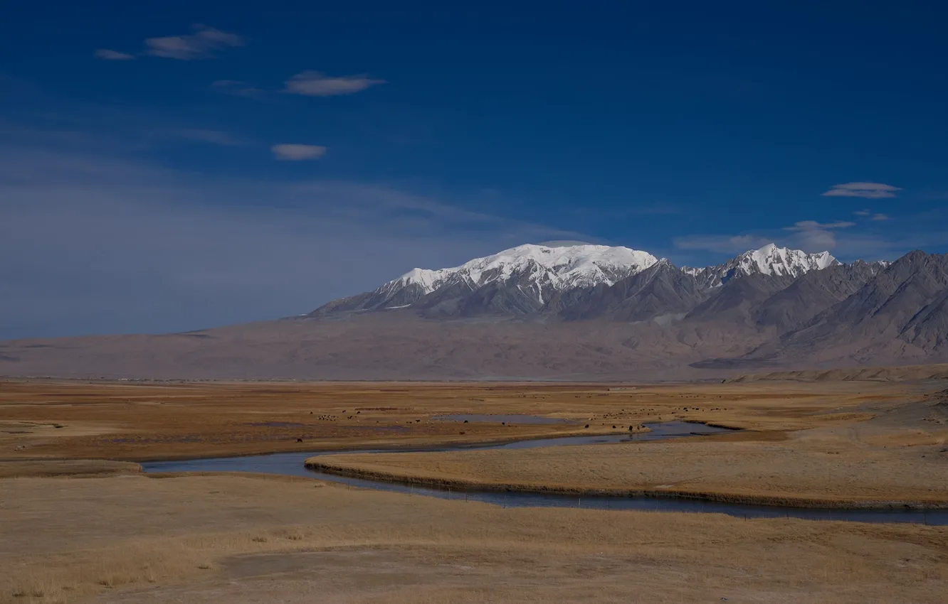 Photo wallpaper mountains, river, Tibet