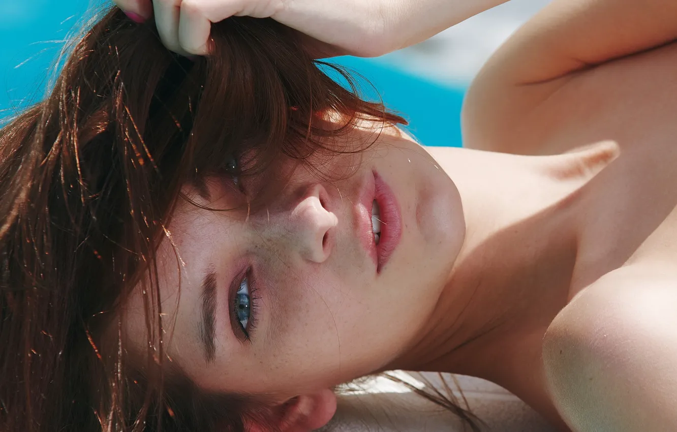 Photo wallpaper eyes, look, girl, face, hair, freckles, Indiana A, Ann Glazyrina