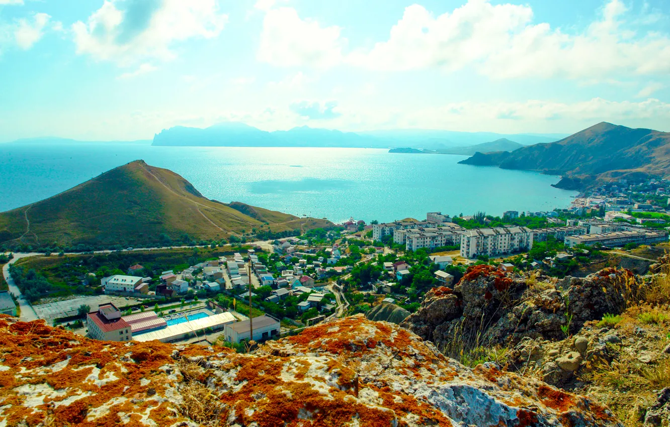 Photo wallpaper sea, mountains, the city, Crimea