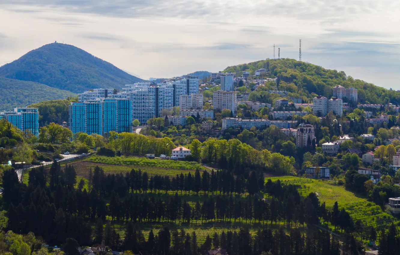 Photo wallpaper the sky, trees, the city, building, home, Russia, architecture, Stan