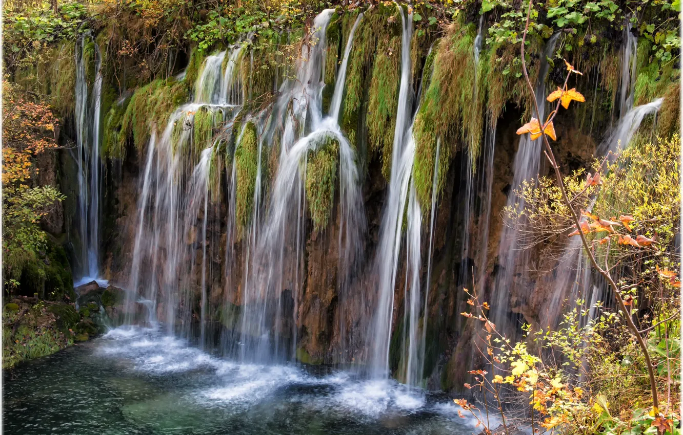 Photo wallpaper autumn, waterfall, Croatia, Croatia, Lika-Senj, Plitvica