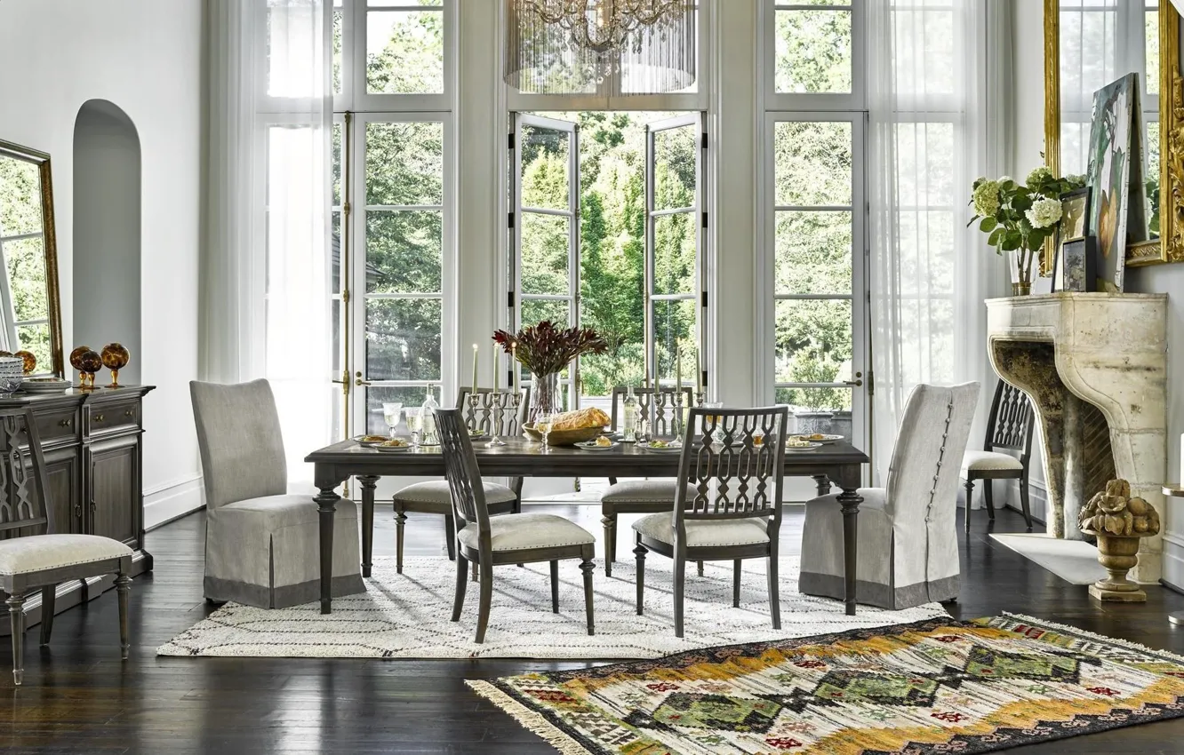 Photo wallpaper design, style, room, Villa, interior, fireplace, dining room