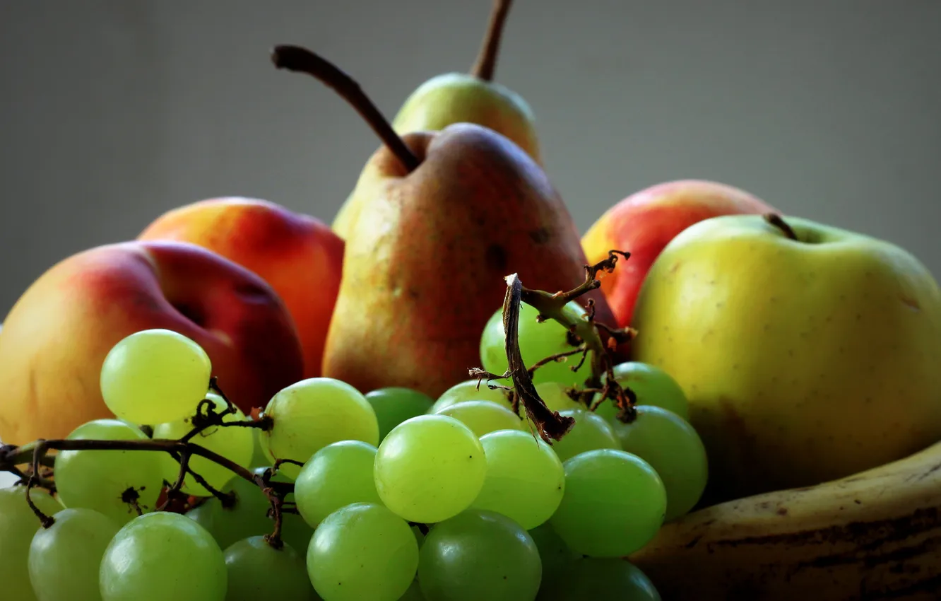 Photo wallpaper berries, apples, grapes, fruit, still life, pear