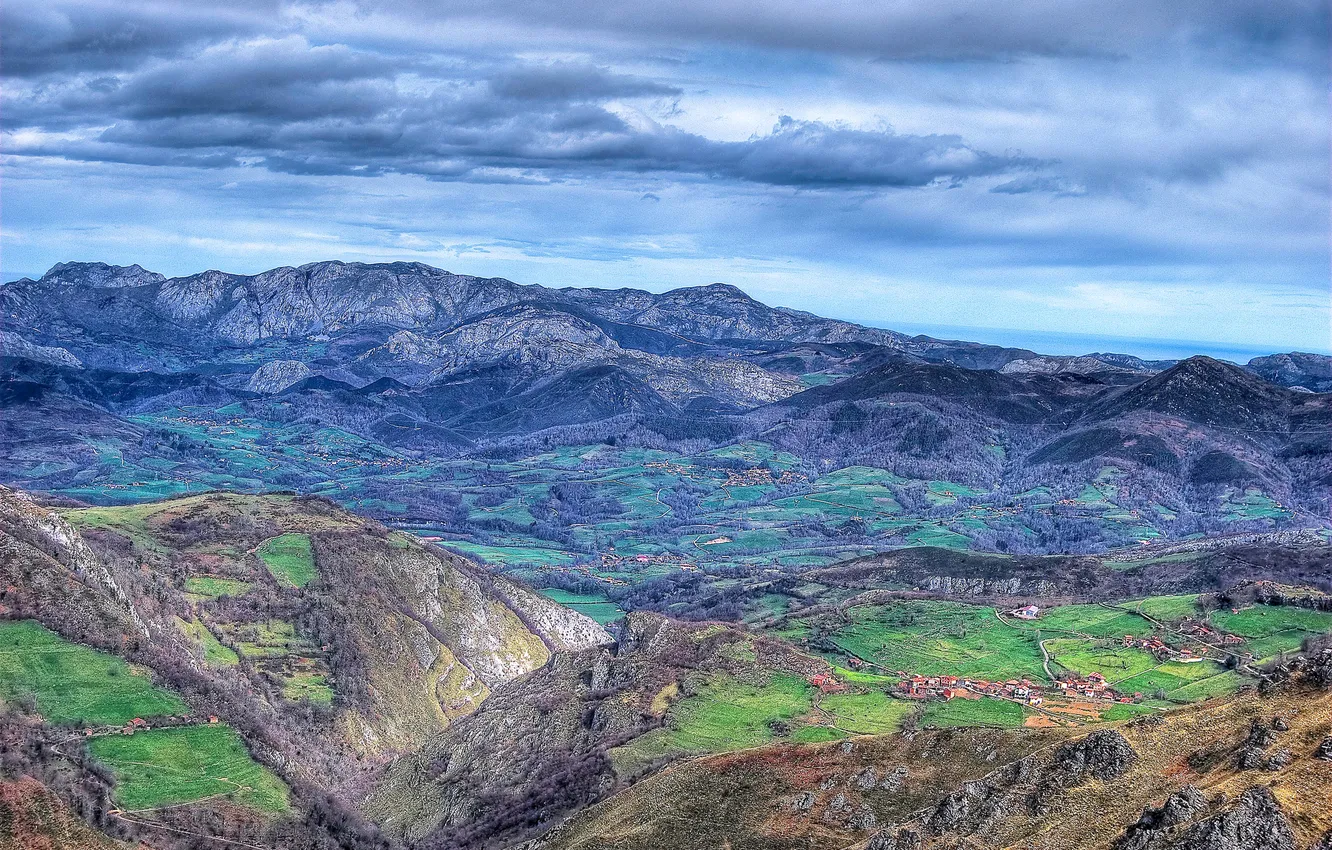 Photo wallpaper the sky, clouds, mountains, HDR, home
