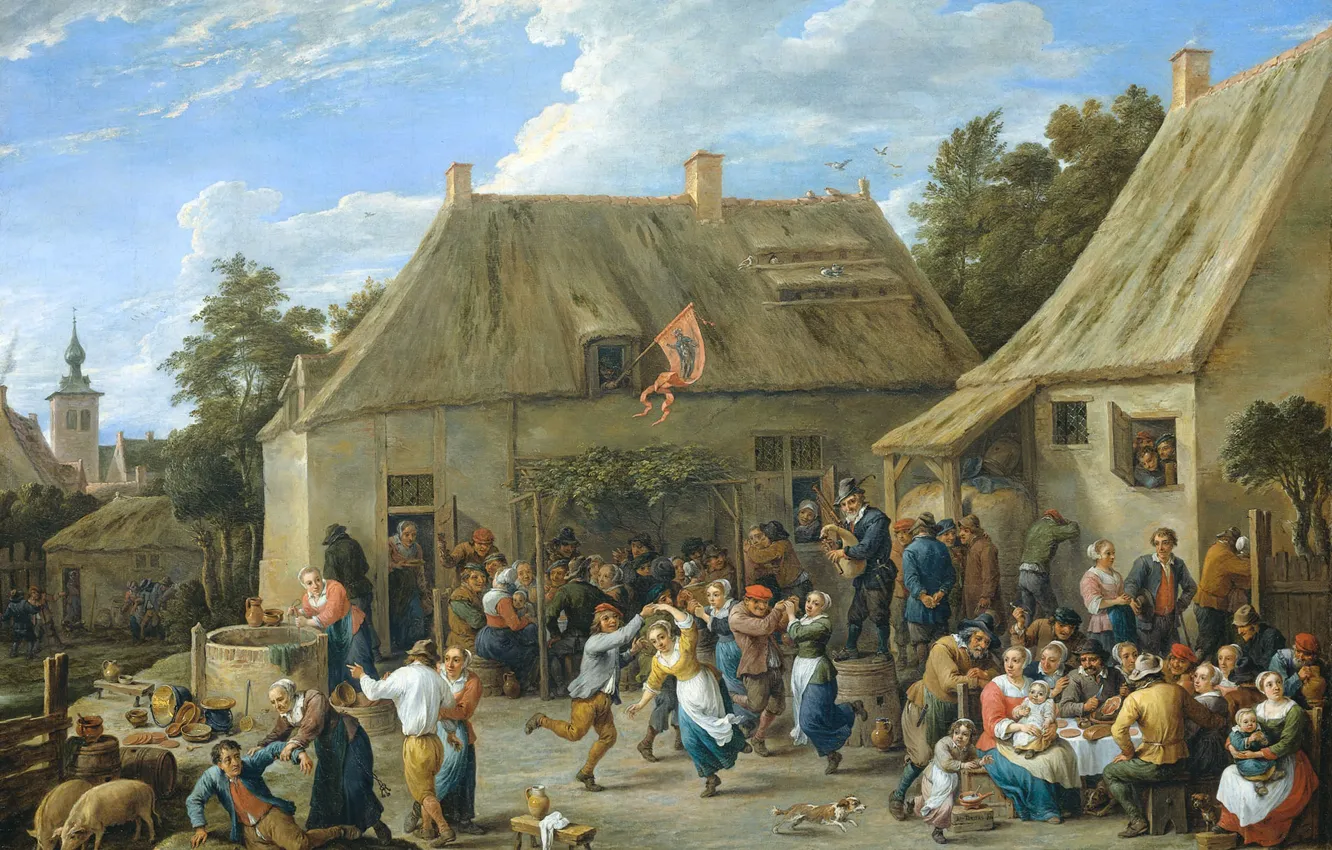 Photo wallpaper oil, picture, canvas, genre, David Teniers The Younger, Peasant Fair