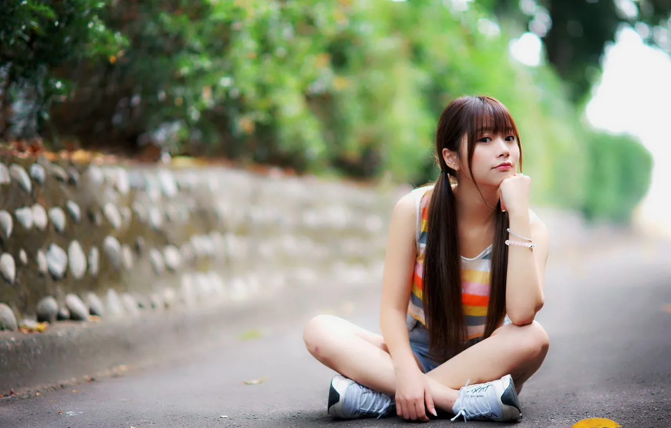 Photo wallpaper girl, pose, Asian, sitting
