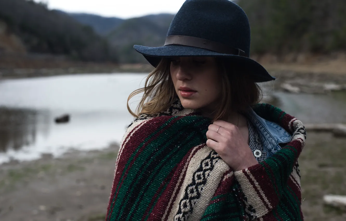 Photo wallpaper autumn, girl, hat, plaid