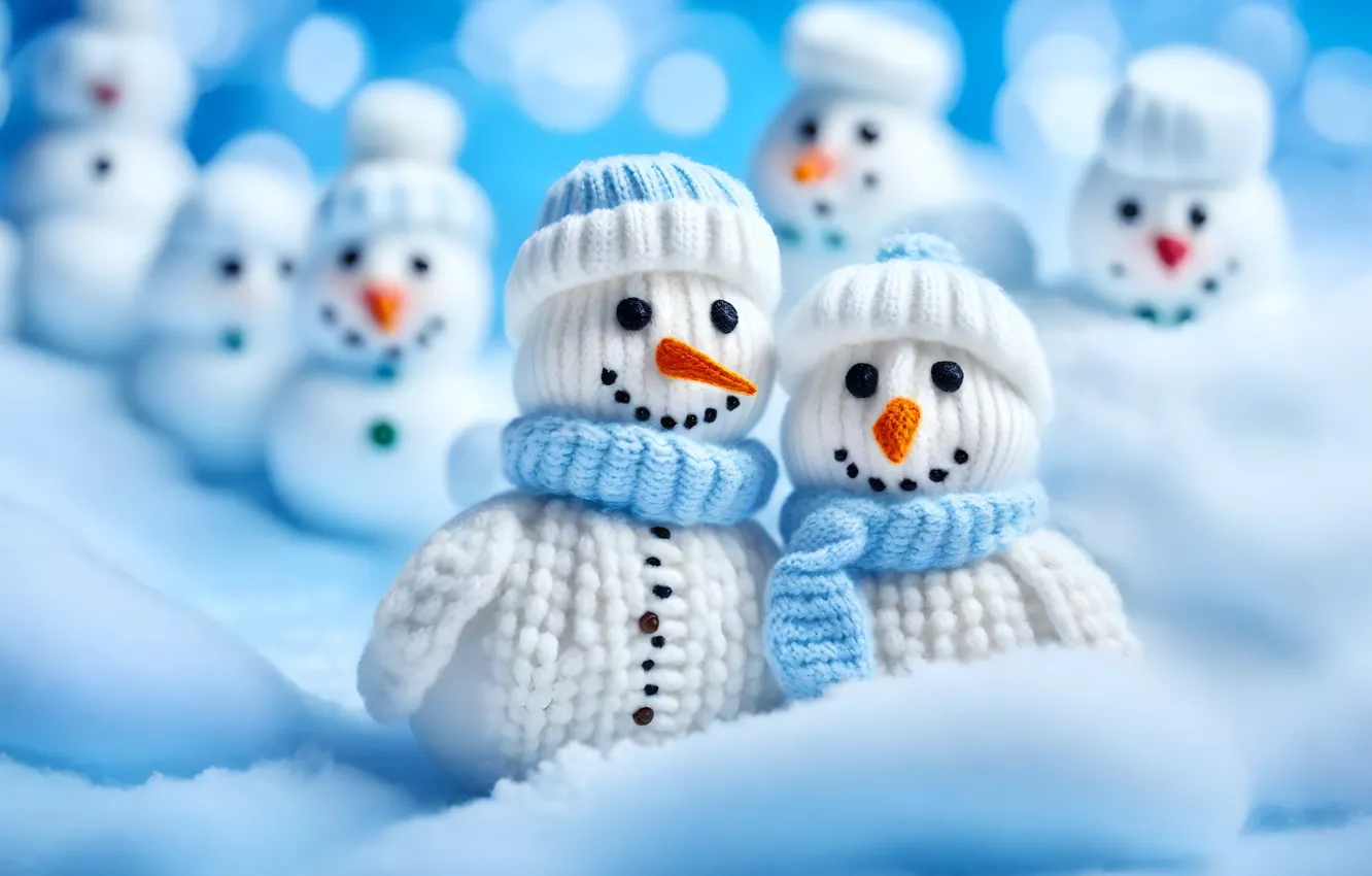Photo wallpaper winter, snow, smile, toy, new year, Christmas, snowman, faces