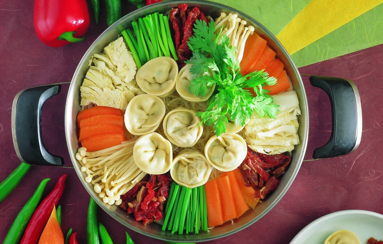 Photo wallpaper vegetables, dish, dumplings