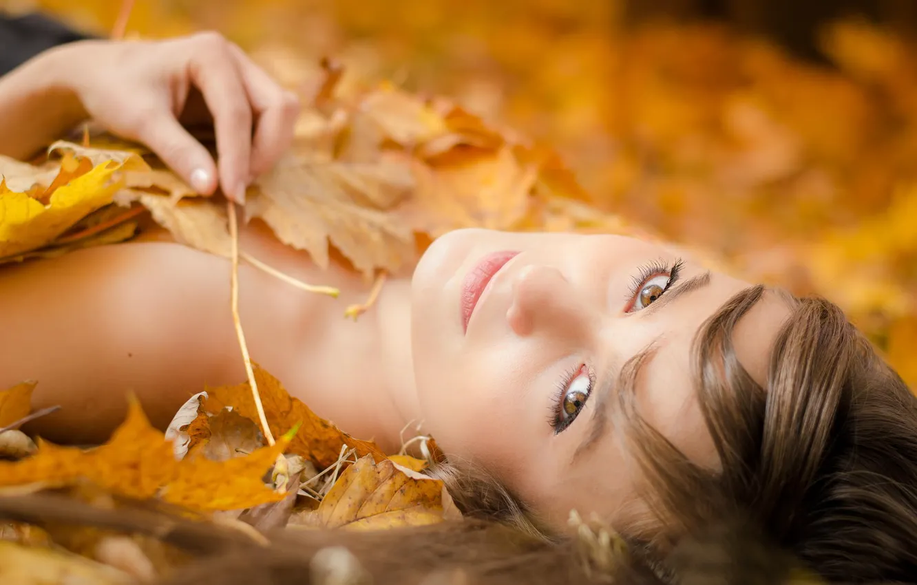 Photo wallpaper autumn, leaves, portrait, bokeh