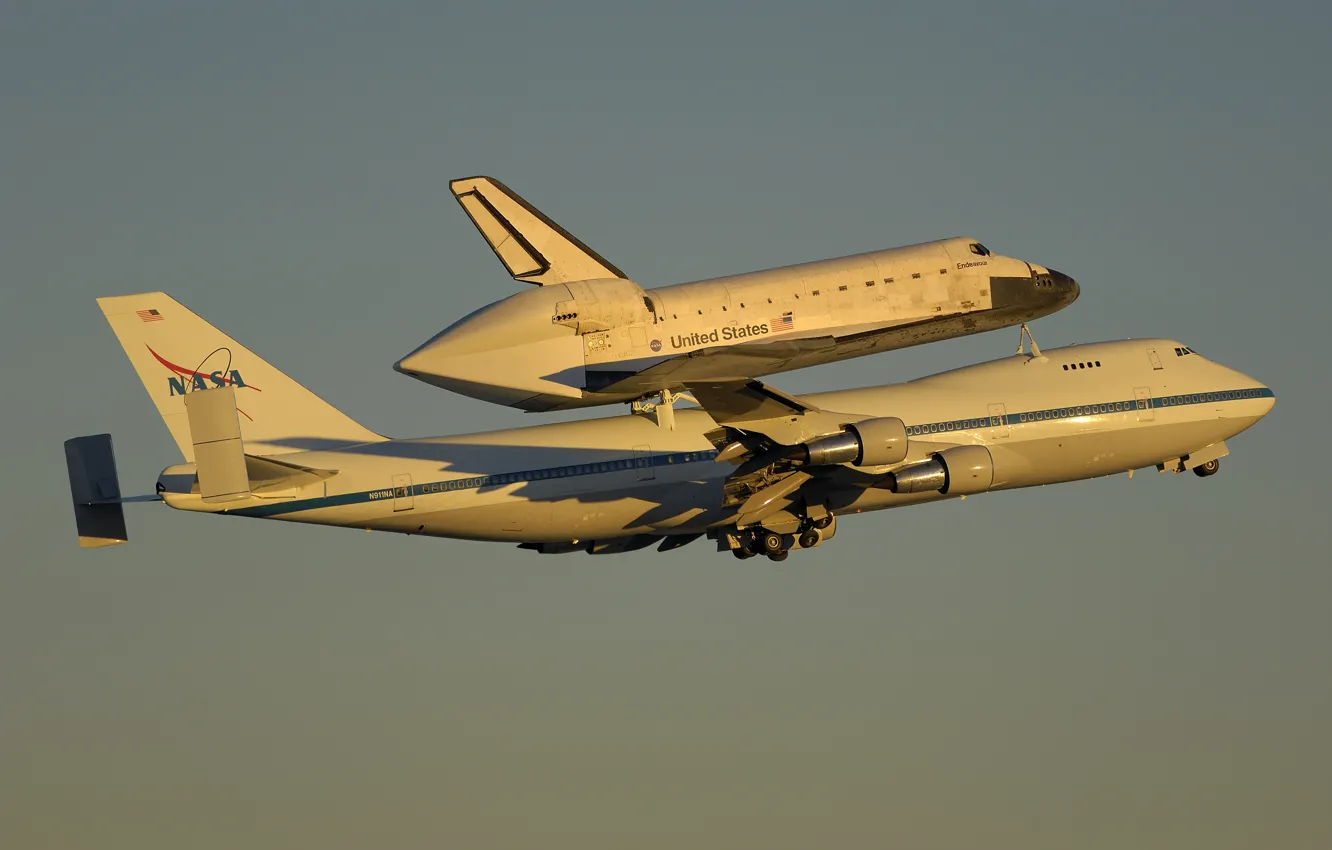 Photo wallpaper flight, Shuttle, the plane, Boeing 747