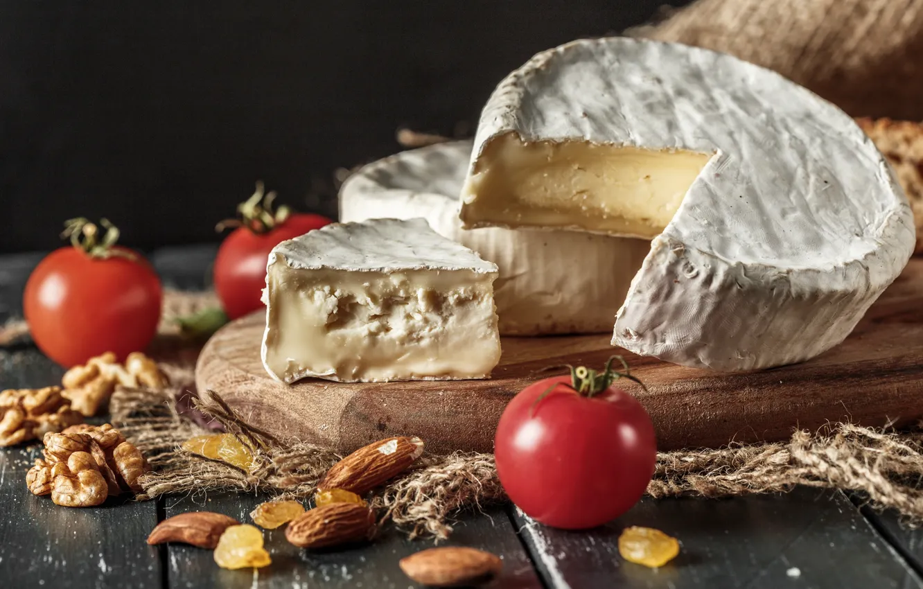 Photo wallpaper cheese, tomatoes, nuts