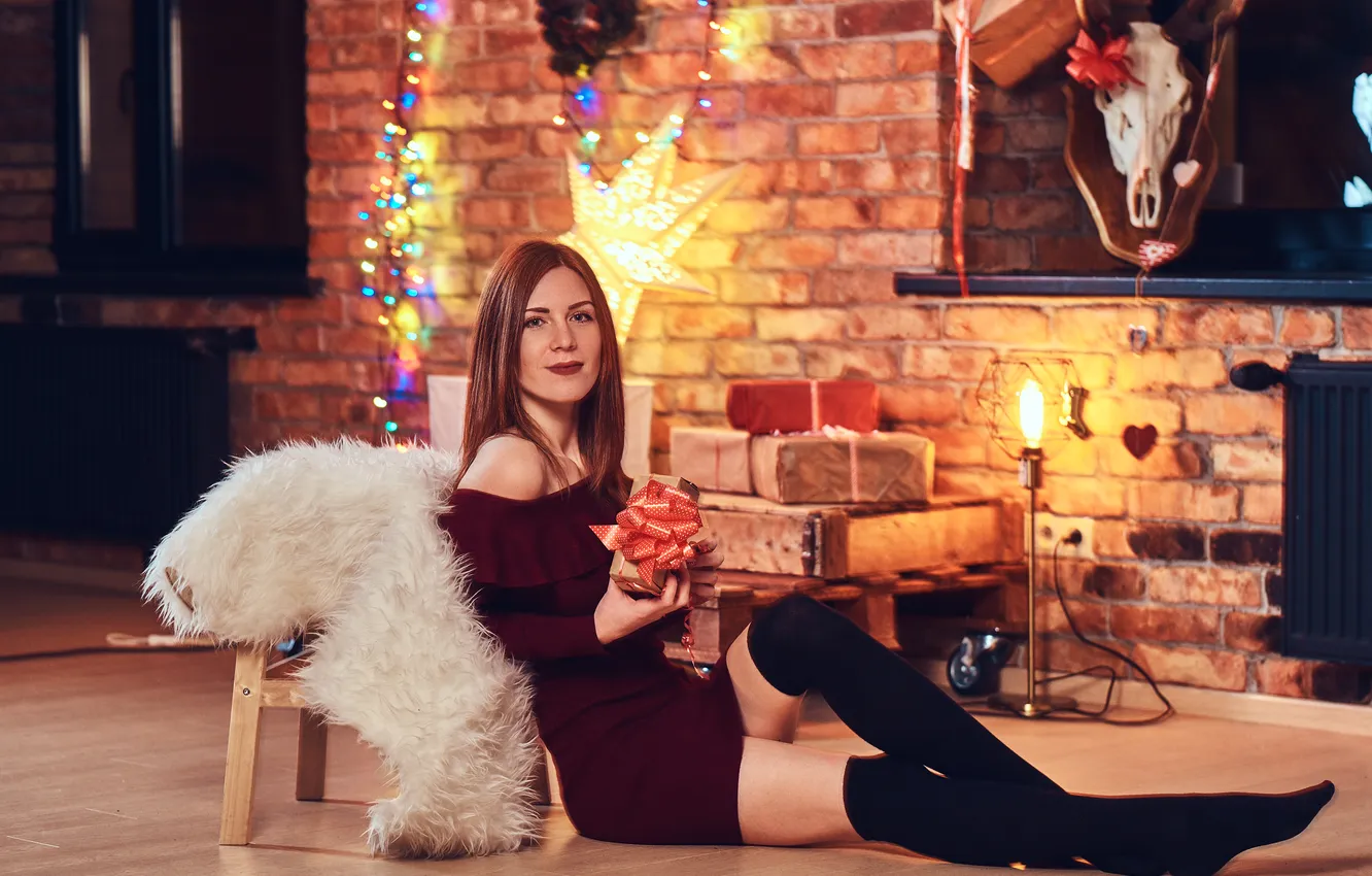 Photo wallpaper Charming, redhead, dress, woman, model, long-haired, young, beautiful