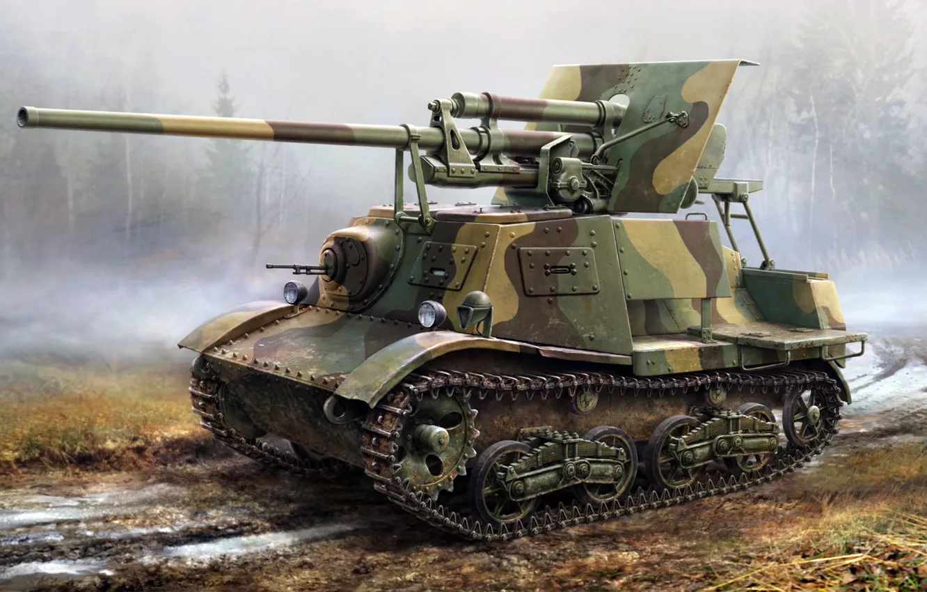 Photo wallpaper figure, art, ZIS-30, Soviet light tank destroyer