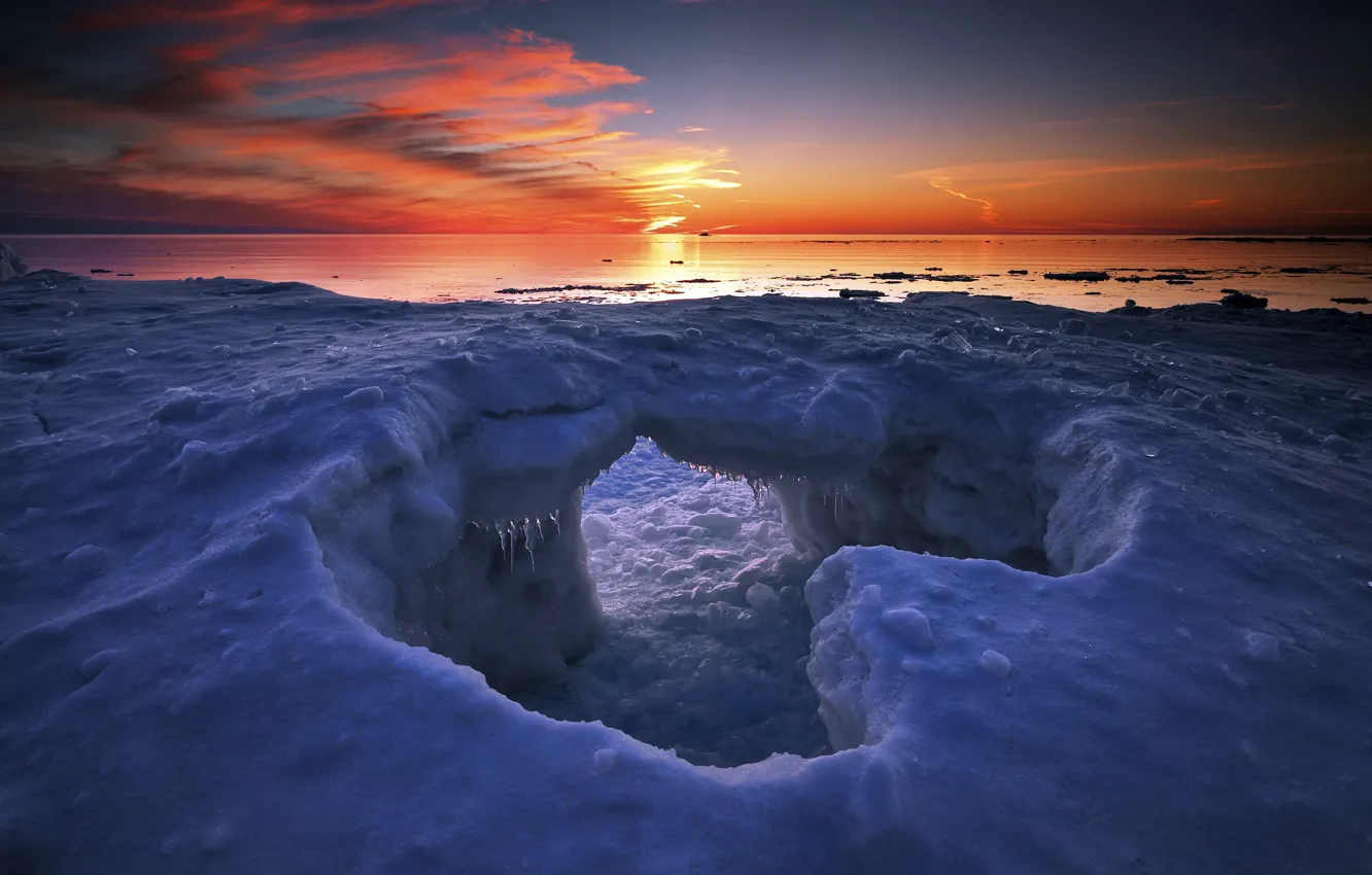 Photo wallpaper winter, sunset, lake, ice, Canada, Ontario, Algoma
