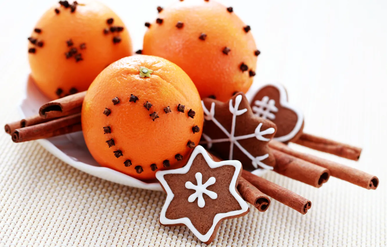 Photo wallpaper heart, orange, sticks, cookies, cinnamon, dessert, cakes, glaze