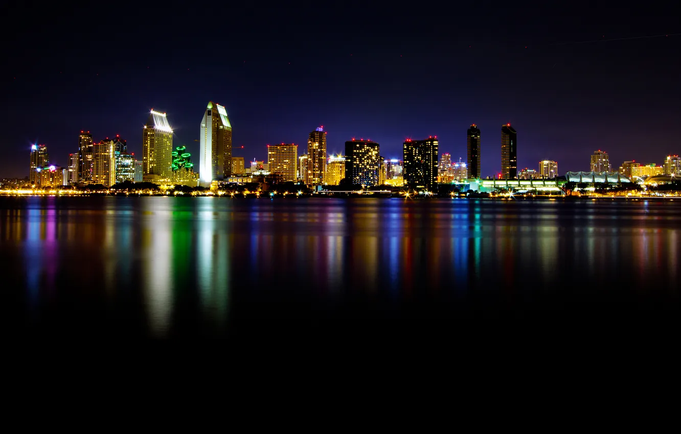 Photo wallpaper the city, lights, the evening, CA, San Diego