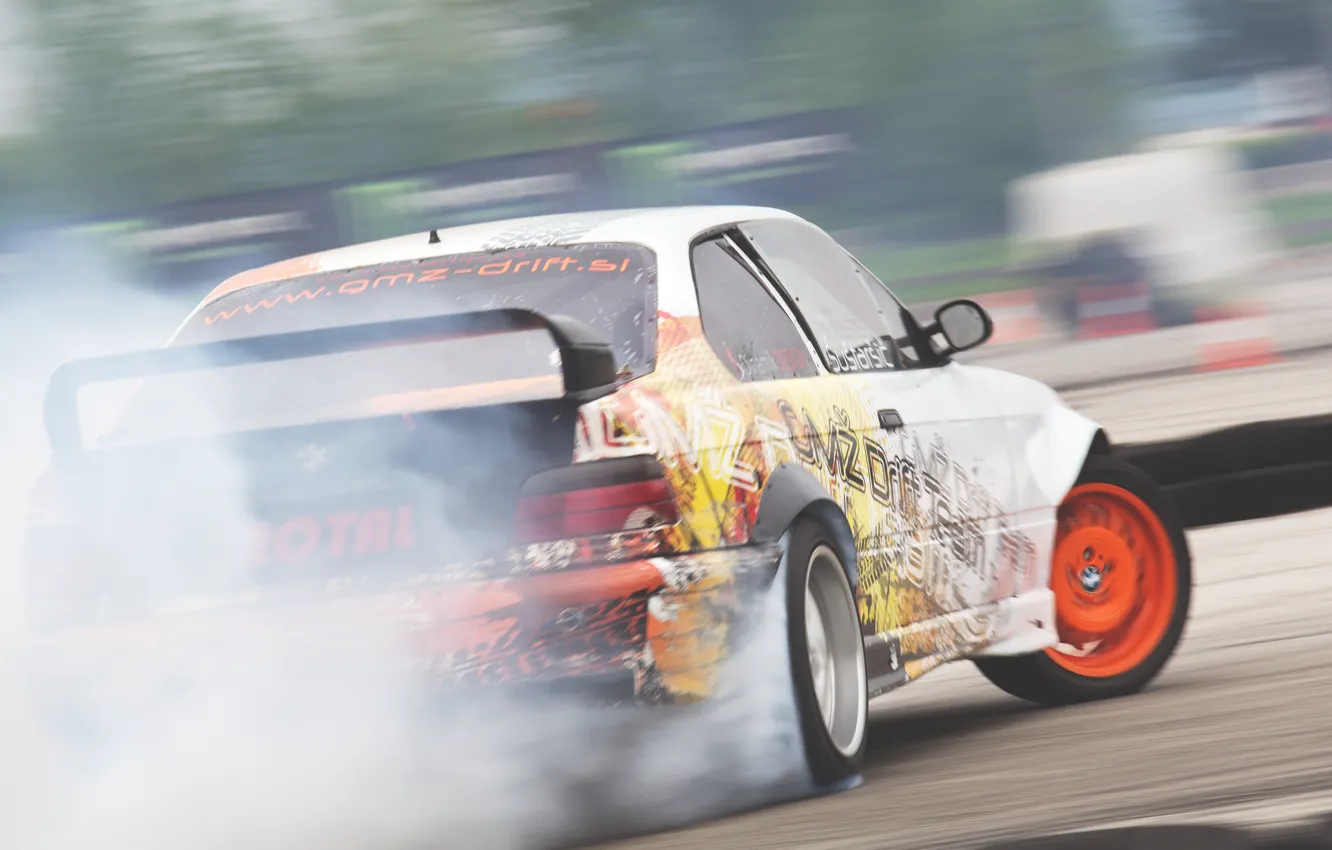 Photo wallpaper car, BMW, drift, smoke, photo, race, burnout, E36