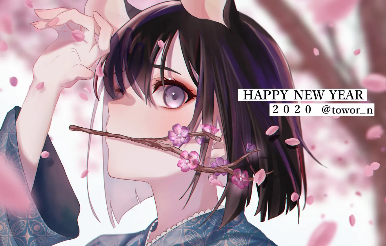 Photo wallpaper girl, new year, Sakura, purple eyes, cherry blossom